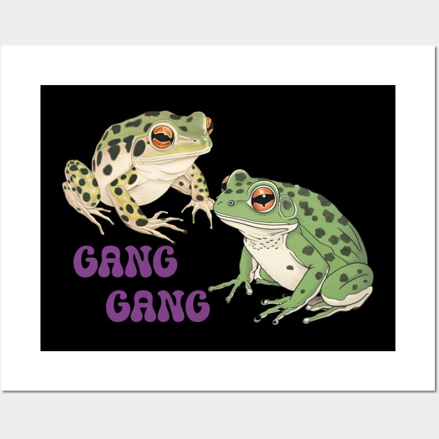 Gang Gang Frog Funny Cute Japanese Art Style Ukiyoe Meme Viral Wall Art by GrooveGeekPrints